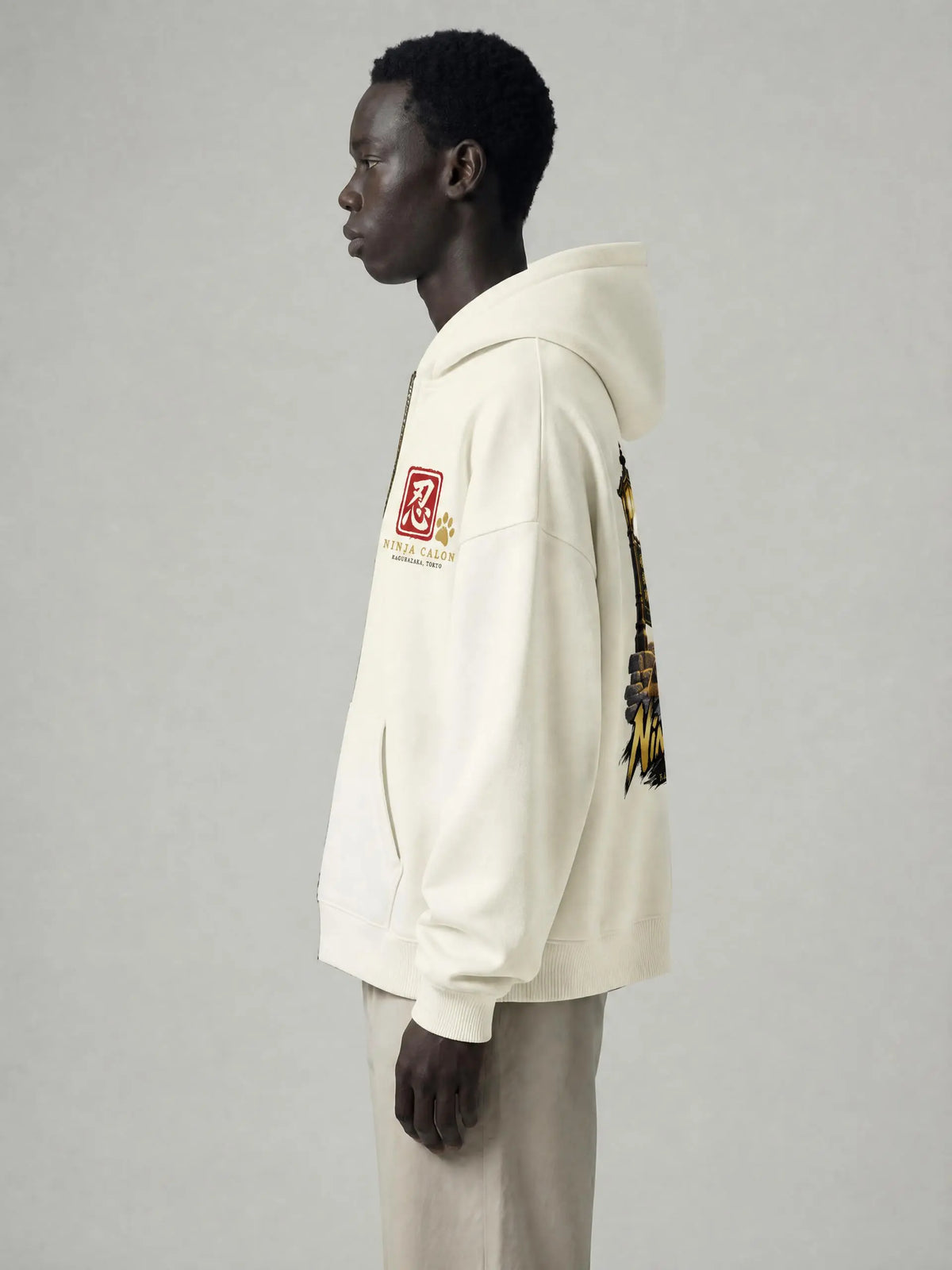 KAGURAZAKA | オーバーサイズ フリース ボクシー フーディー忍者 | Oversized Fleece Boxy Hoodie