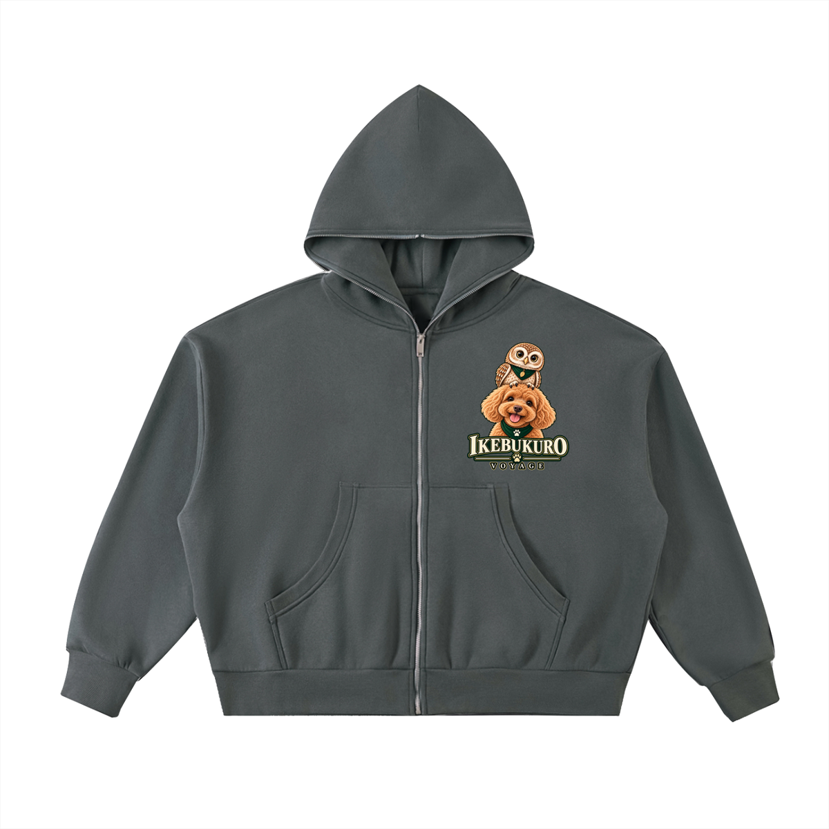 IKEBUKURO | フリース裏地 ボックスシルエット フルジップパーカー / Fleeced Full-Zip Boxy Hoodie
