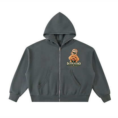 IKEBUKURO | フリース裏地 ボックスシルエット フルジップパーカー / Fleeced Full-Zip Boxy Hoodie