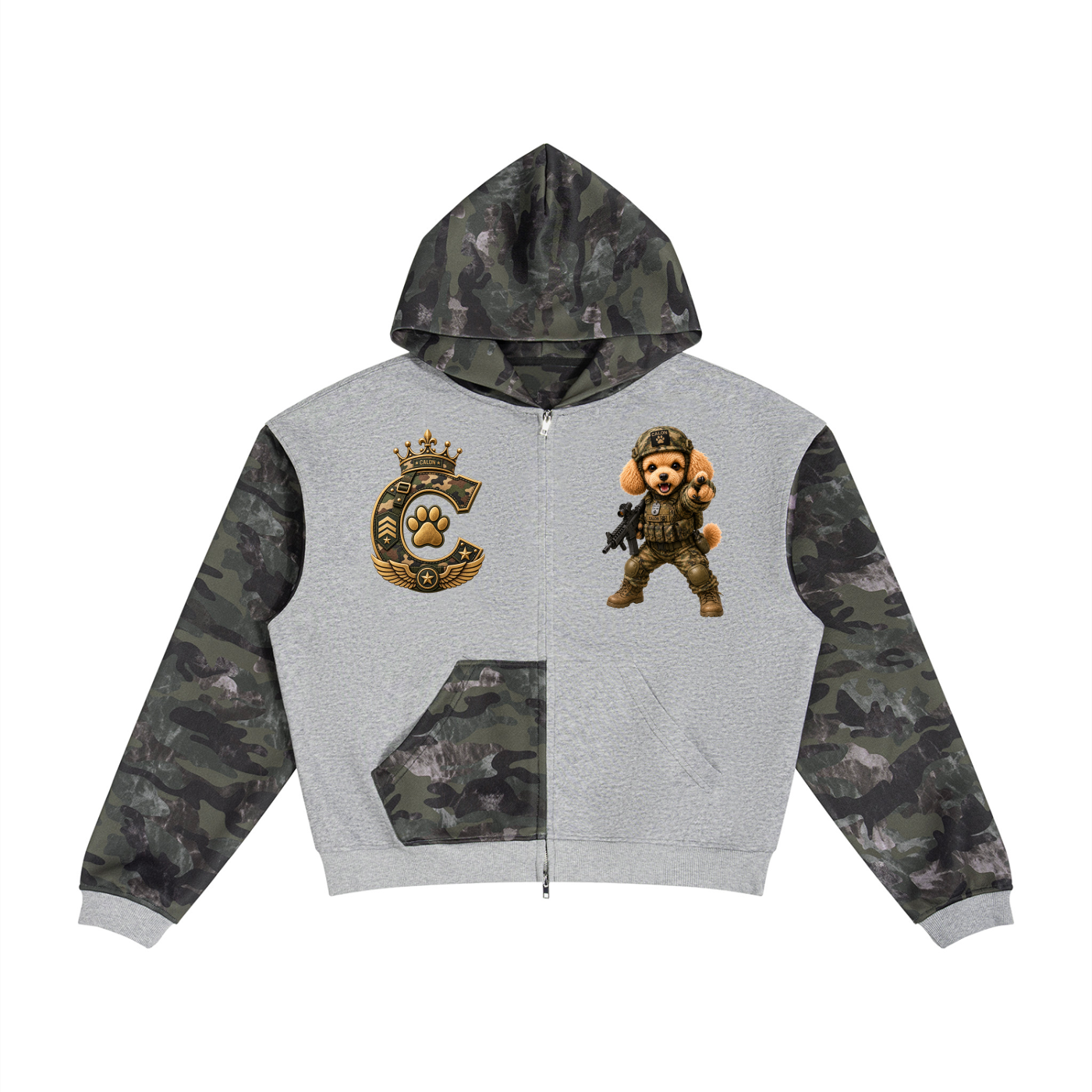 Unisex Colorblock Camo Full Zip Boxy Hoodie