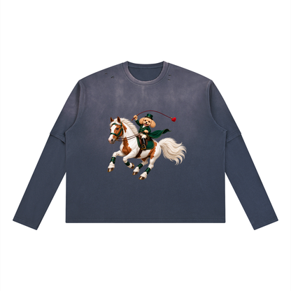 EQUESTRIAN CALON | ユニセックス ヴィンテージウォッシュ レイヤード ロングスリーブ Tシャツ — Unisex Vintage Wash Layered Long-Sleeve T-Shirt