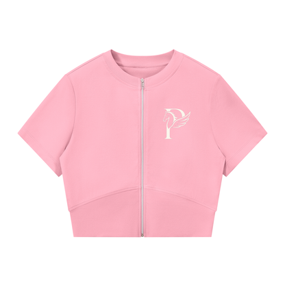 EQUESTRIAN CALON | ウィメンズ パネリング フルジップ クロップT — Women's Paneling Full-Zip Crop T-Shirt