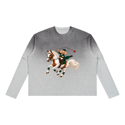 EQUESTRIAN CALON | ユニセックス ヴィンテージウォッシュ レイヤード ロングスリーブ Tシャツ — Unisex Vintage Wash Layered Long-Sleeve T-Shirt