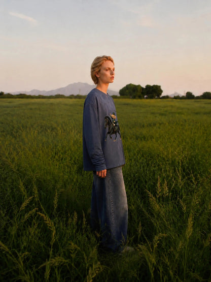 EQUESTRIAN CALON | ユニセックス ヴィンテージウォッシュ レイヤード ロングスリーブ Tシャツ — Unisex Vintage Wash Layered Long-Sleeve T-Shirt