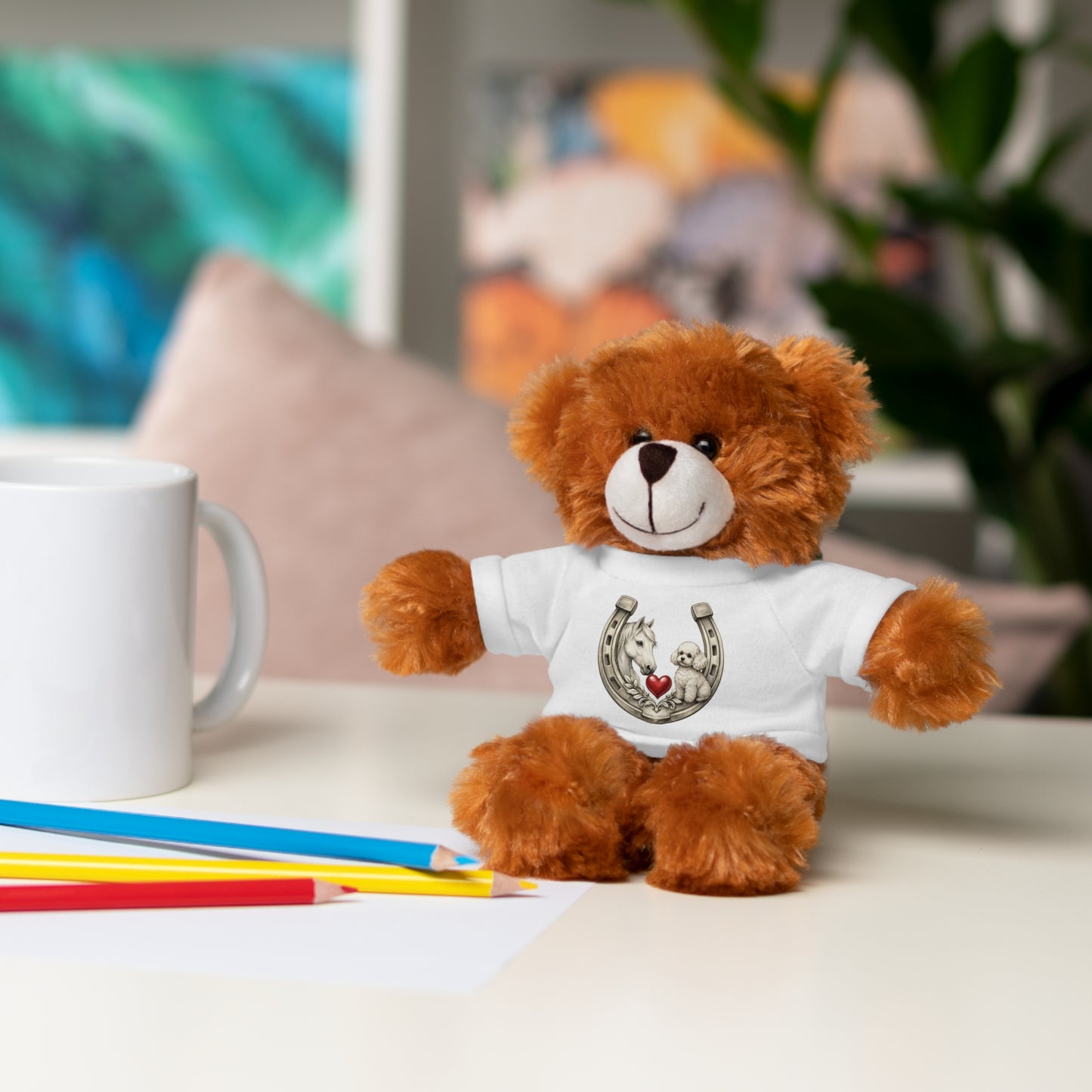 Brown Teddy Bear with Horseshoe Tee — Lucky Love Plush Gift