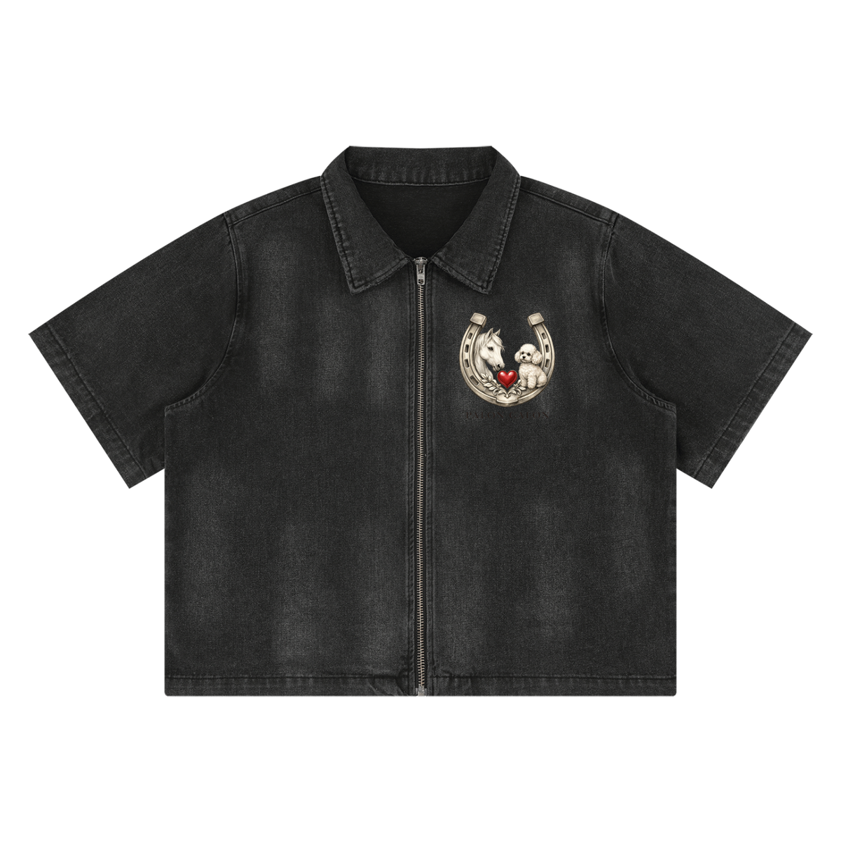 EQUESTRIAN CALON | ユニセックス ヴィンテージウォッシュ フルジップ デニムシャツ