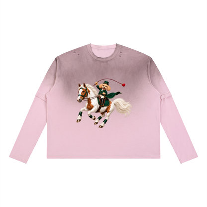 EQUESTRIAN CALON | ユニセックス ヴィンテージウォッシュ レイヤード ロングスリーブ Tシャツ — Unisex Vintage Wash Layered Long-Sleeve T-Shirt