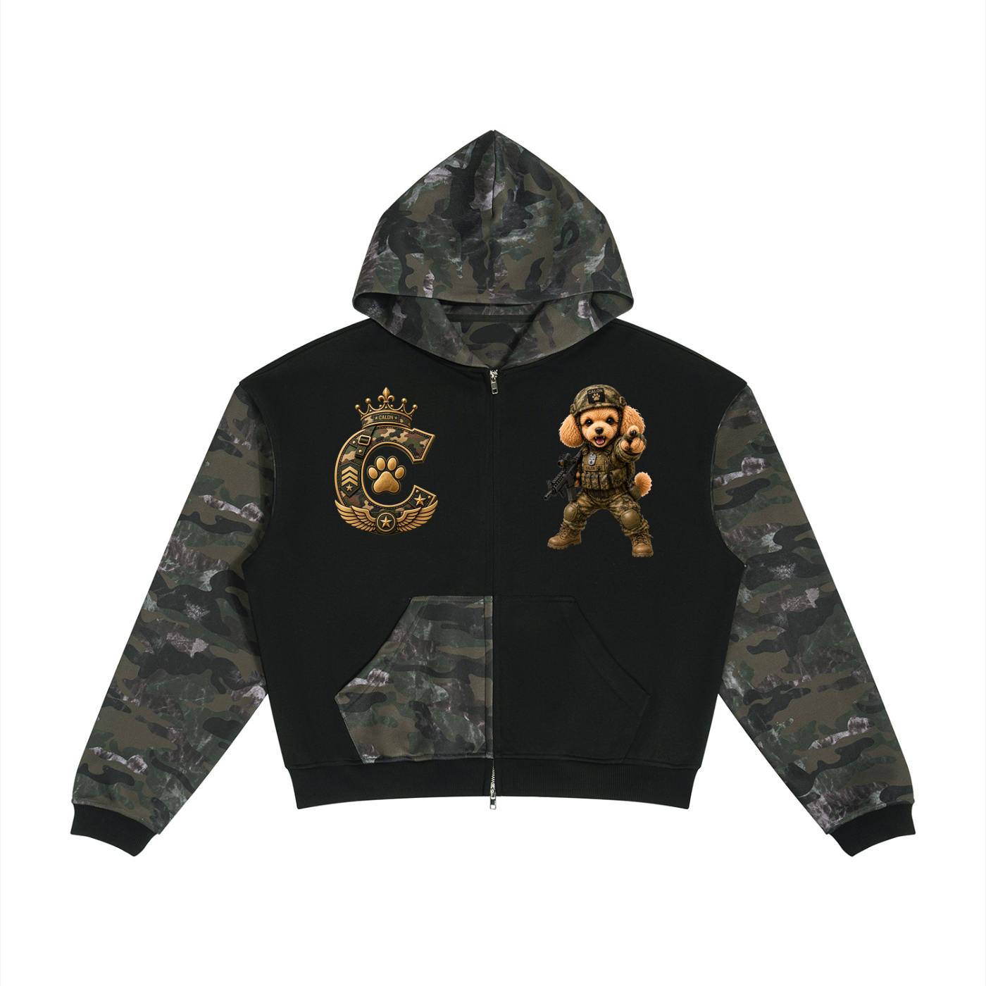 Unisex Colorblock Camo Full Zip Boxy Hoodie
