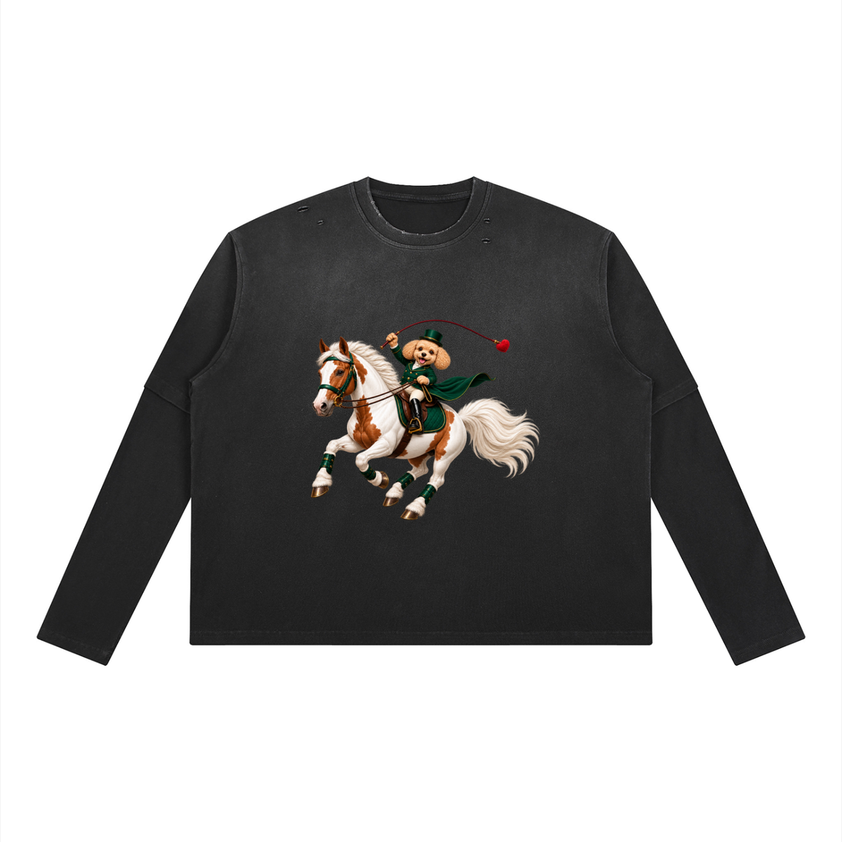 EQUESTRIAN CALON | ユニセックス ヴィンテージウォッシュ レイヤード ロングスリーブ Tシャツ — Unisex Vintage Wash Layered Long-Sleeve T-Shirt