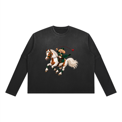 EQUESTRIAN CALON | ユニセックス ヴィンテージウォッシュ レイヤード ロングスリーブ Tシャツ — Unisex Vintage Wash Layered Long-Sleeve T-Shirt