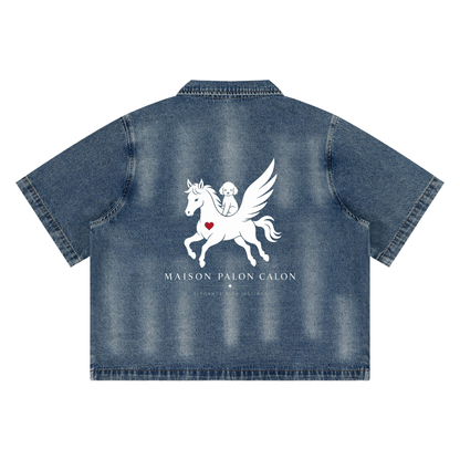 Unisex Vintage Washed Full-Zip Denim Shirt