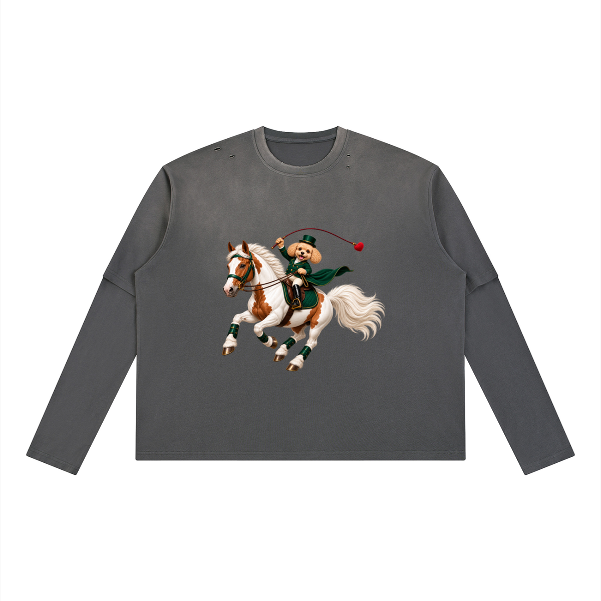 EQUESTRIAN CALON | ユニセックス ヴィンテージウォッシュ レイヤード ロングスリーブ Tシャツ — Unisex Vintage Wash Layered Long-Sleeve T-Shirt