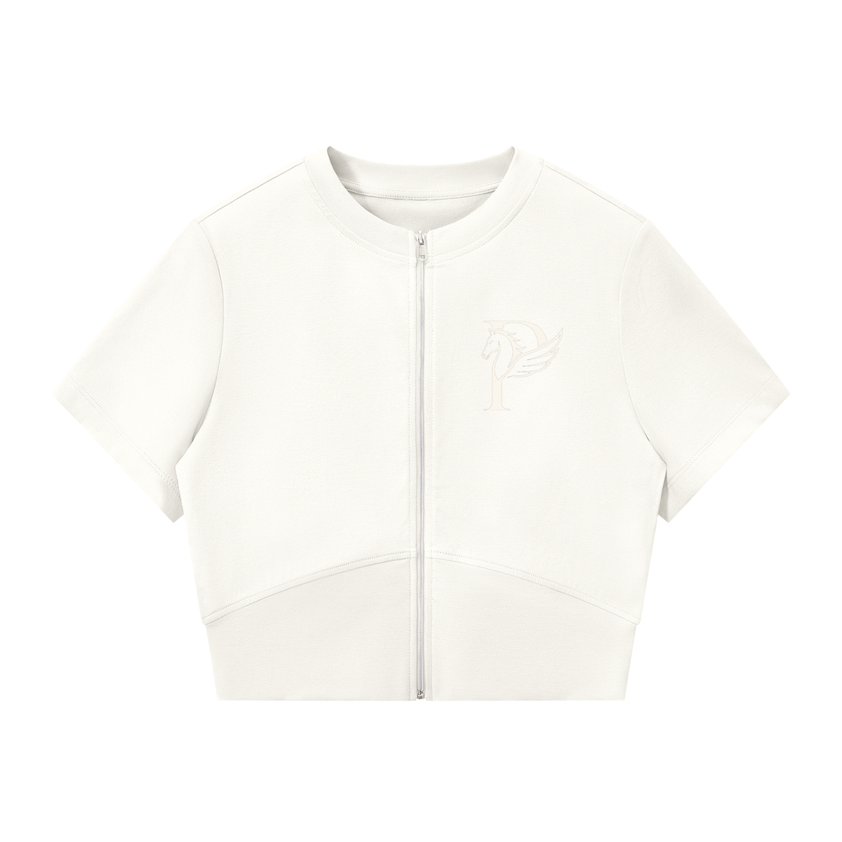 EQUESTRIAN CALON | ウィメンズ パネリング フルジップ クロップT — Women's Paneling Full-Zip Crop T-Shirt