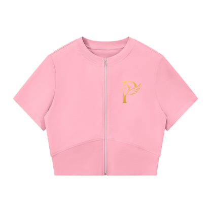 ウィメンズ パネリング フルジップ クロップT — Women's Paneling Full-Zip Crop T-Shirt