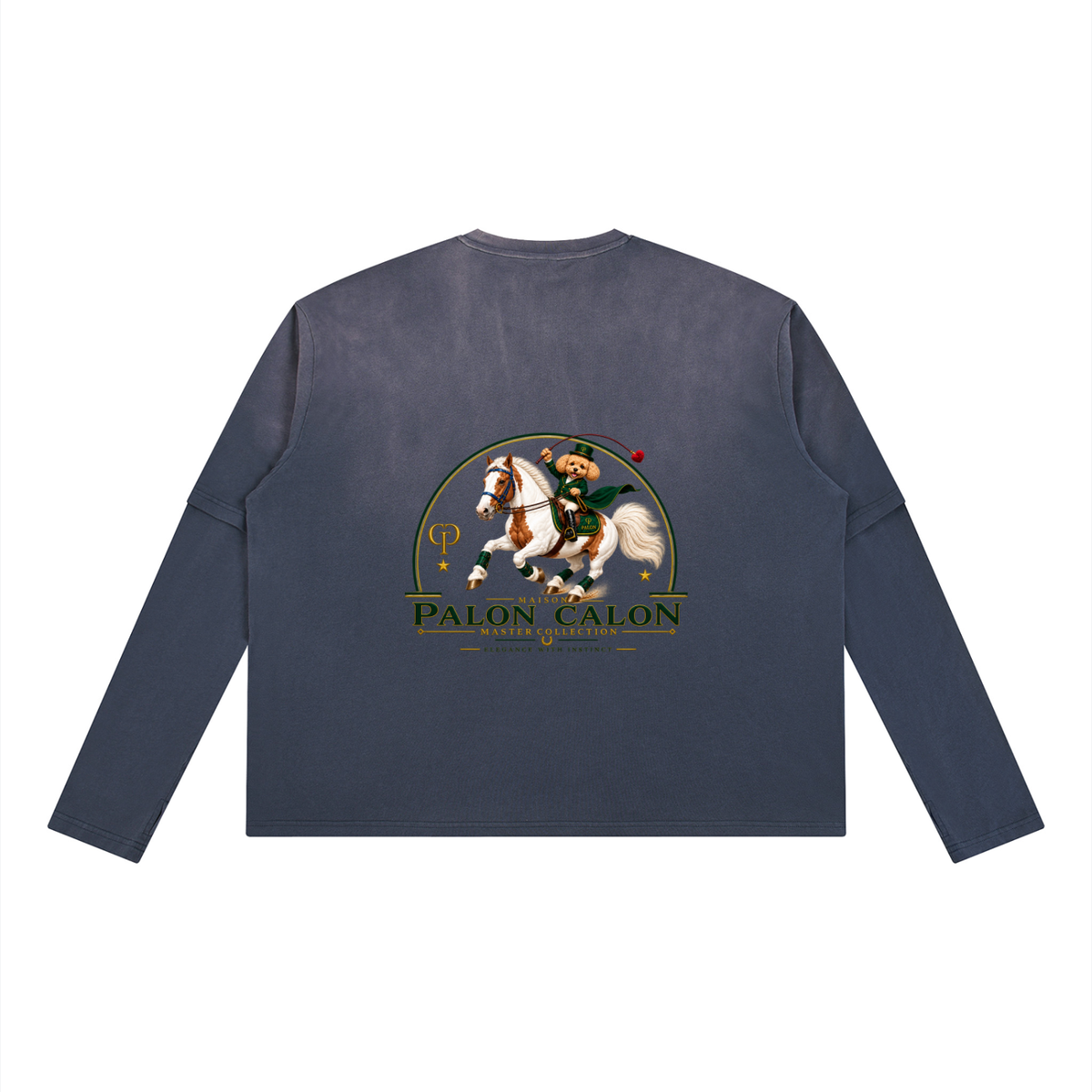 EQUESTRIAN CALON | ユニセックス ヴィンテージウォッシュ レイヤード ロングスリーブ Tシャツ — Unisex Vintage Wash Layered Long-Sleeve T-Shirt