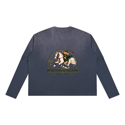 EQUESTRIAN CALON | ユニセックス ヴィンテージウォッシュ レイヤード ロングスリーブ Tシャツ — Unisex Vintage Wash Layered Long-Sleeve T-Shirt