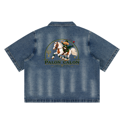 EQUESTRIAN CALON | ユニセックス ヴィンテージウォッシュ フルジップ デニムシャツ
