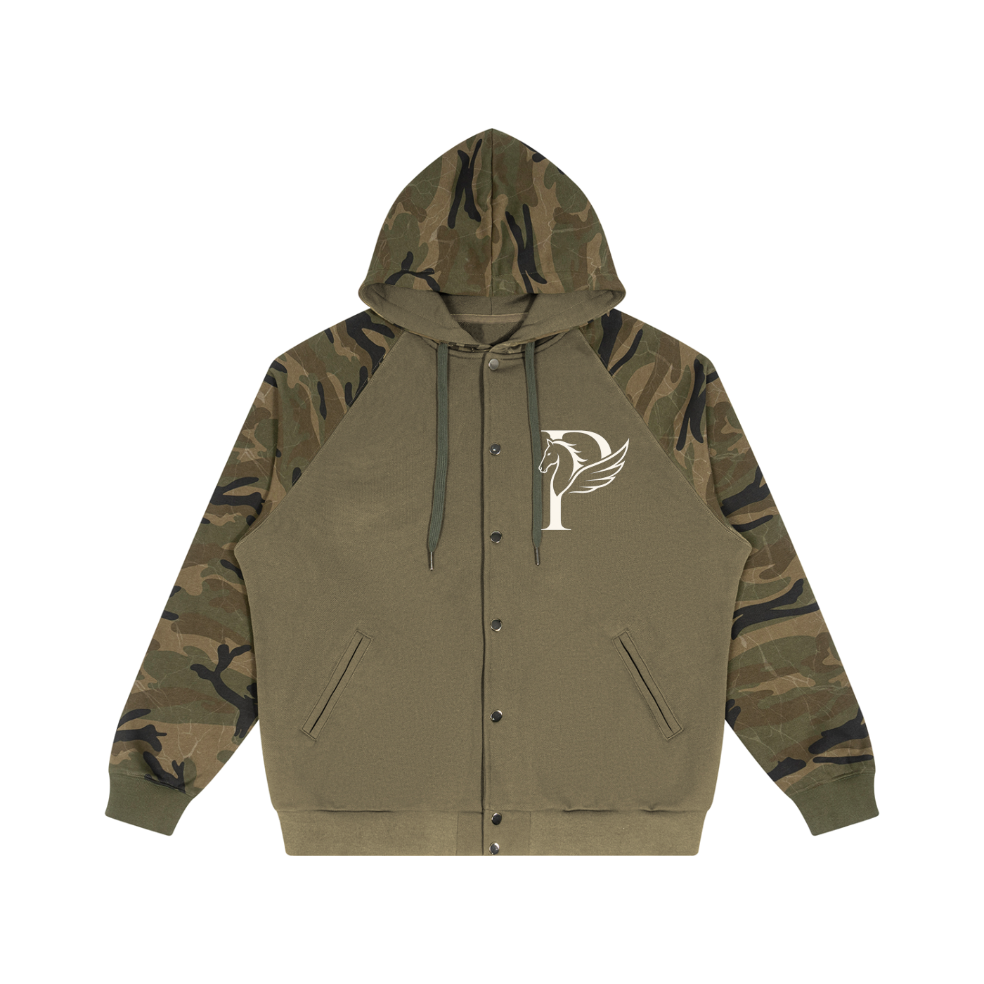 ユニセックス カモスプライス ラグラン ジップフーディー — Unisex Camo-Splice Raglan Zip Hoodie