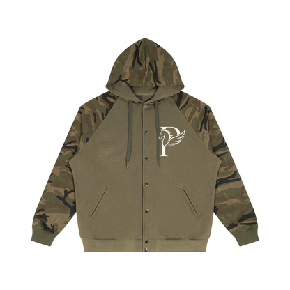 ユニセックス カモスプライス ラグラン ジップフーディー — Unisex Camo-Splice Raglan Zip Hoodie