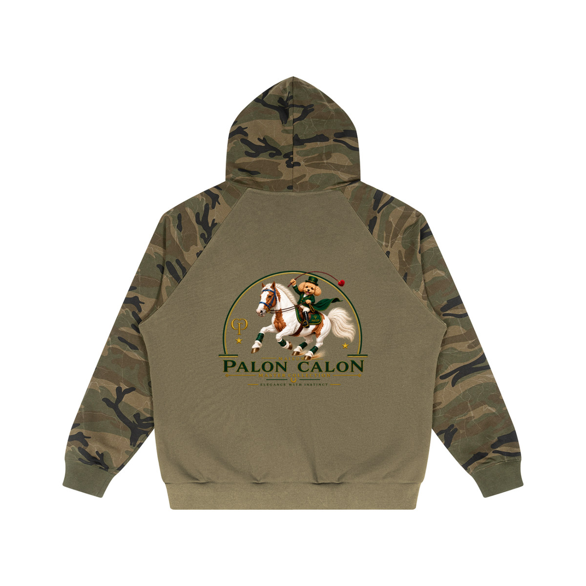 EQUESTRIAN CALON | ユニセックス カモスプライス ラグラン ジップフーディー — Unisex Camo-Splice Raglan Zip Hoodie