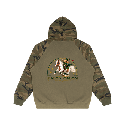 EQUESTRIAN CALON | ユニセックス カモスプライス ラグラン ジップフーディー — Unisex Camo-Splice Raglan Zip Hoodie