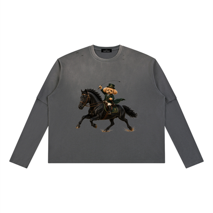 ユニセックス ヴィンテージウォッシュ レイヤード ロングスリーブ Tシャツ — Unisex Vintage Wash Layered Long-Sleeve T-Shirt
