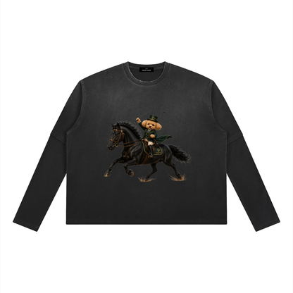 ユニセックス ヴィンテージウォッシュ レイヤード ロングスリーブ Tシャツ — Unisex Vintage Wash Layered Long-Sleeve T-Shirt