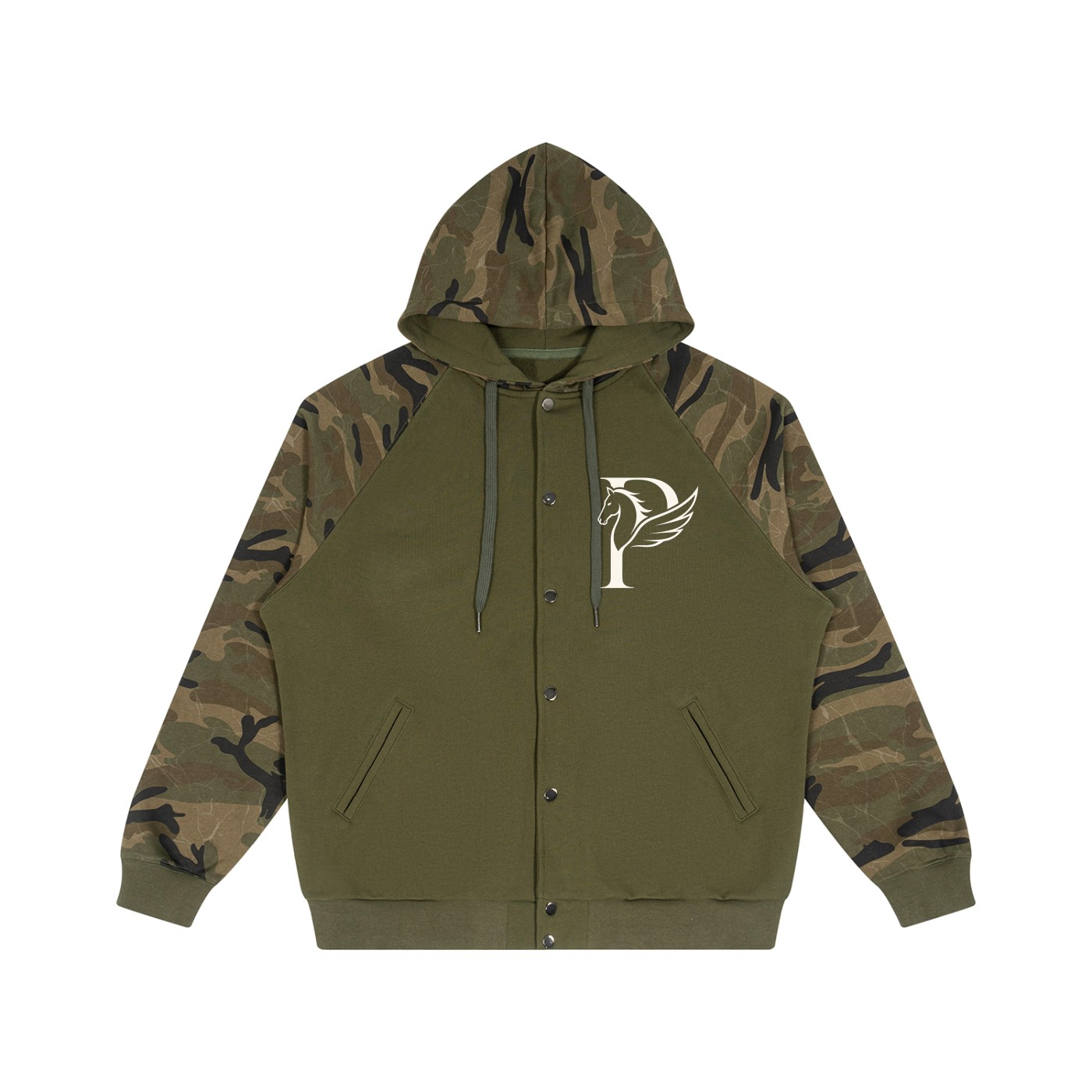 ユニセックス カモスプライス ラグラン ジップフーディー — Unisex Camo-Splice Raglan Zip Hoodie