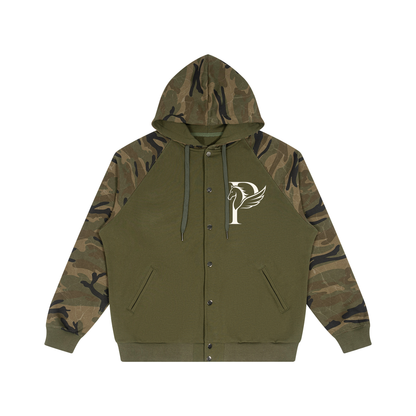 ユニセックス カモスプライス ラグラン ジップフーディー — Unisex Camo-Splice Raglan Zip Hoodie