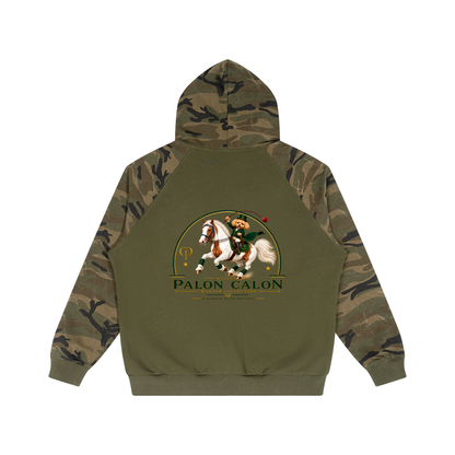 EQUESTRIAN CALON | ユニセックス カモスプライス ラグラン ジップフーディー — Unisex Camo-Splice Raglan Zip Hoodie