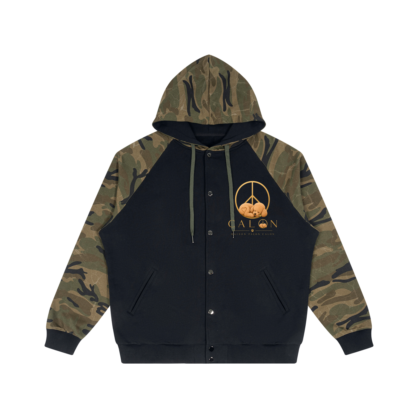 ユニセックス カモスプライス ラグラン ジップパーカ — Unisex Camo-Splice Raglan Zip Hoodie