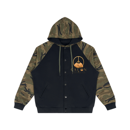 ユニセックス カモスプライス ラグラン ジップパーカ — Unisex Camo-Splice Raglan Zip Hoodie