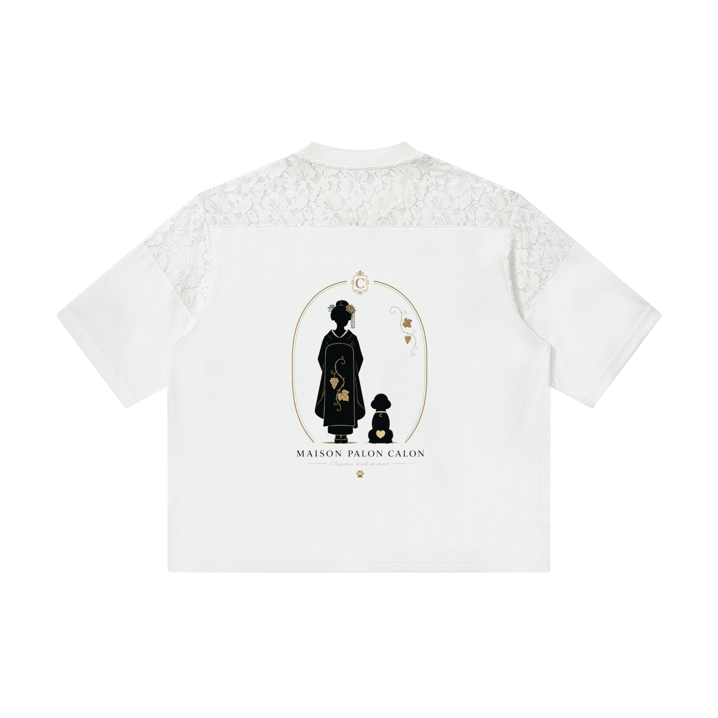 Unisex Lace Paneling V-Neck T-Shirt
