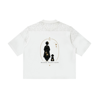Unisex Lace Paneling V-Neck T-Shirt