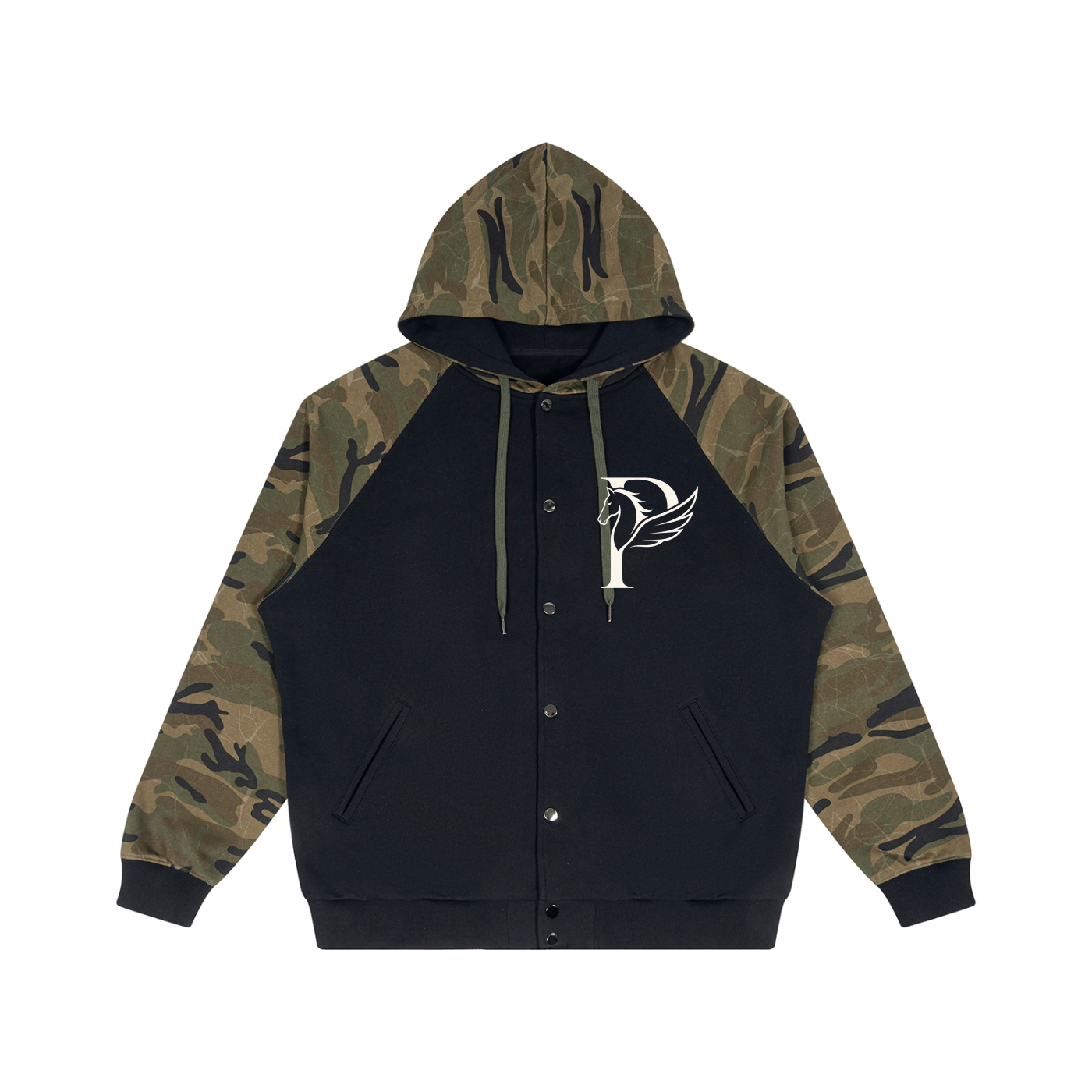 ユニセックス カモスプライス ラグラン ジップフーディー — Unisex Camo-Splice Raglan Zip Hoodie