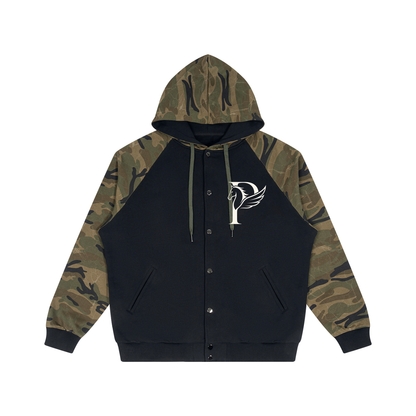 ユニセックス カモスプライス ラグラン ジップフーディー — Unisex Camo-Splice Raglan Zip Hoodie