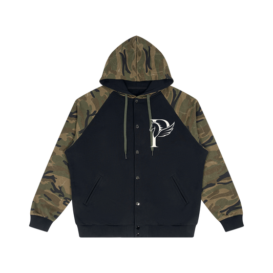 ユニセックス カモスプライス ラグラン ジップフーディー — Unisex Camo-Splice Raglan Zip Hoodie