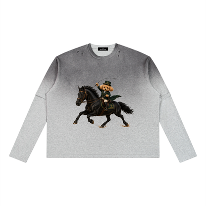 ユニセックス ヴィンテージウォッシュ レイヤード ロングスリーブ Tシャツ — Unisex Vintage Wash Layered Long-Sleeve T-Shirt