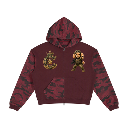 Unisex Colorblock Camo Full Zip Boxy Hoodie
