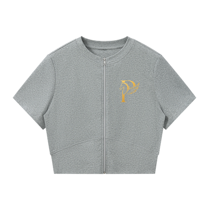 ウィメンズ パネリング フルジップ クロップT — Women's Paneling Full-Zip Crop T-Shirt