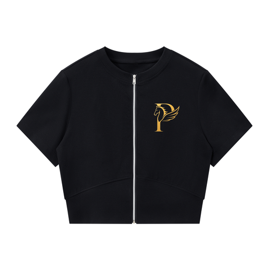 ウィメンズ パネリング フルジップ クロップT — Women's Paneling Full-Zip Crop T-Shirt