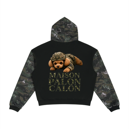 Unisex Colorblock Camo Full Zip Boxy Hoodie