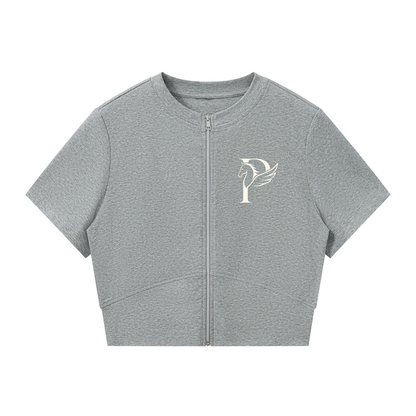 EQUESTRIAN CALON | ウィメンズ パネリング フルジップ クロップT — Women's Paneling Full-Zip Crop T-Shirt