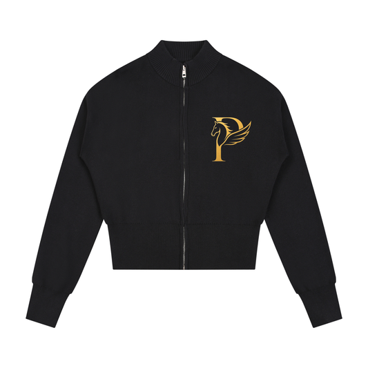 ウィメンズ モックネック ジップアップ カーディガン — Women's Mock Neck Zip-Up Cardigan