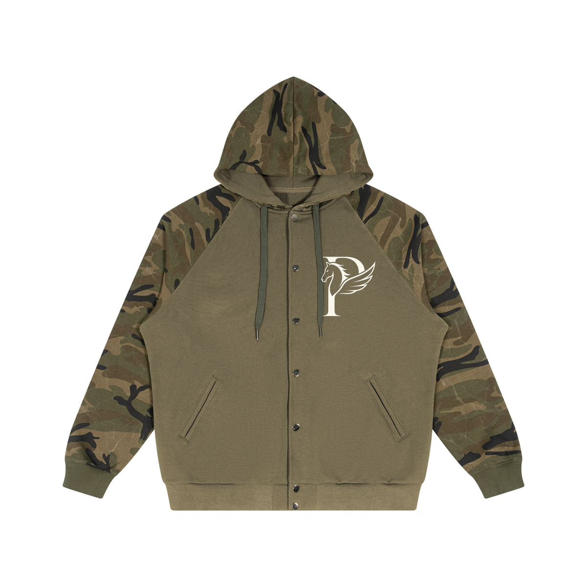 EQUESTRIAN CALON | ユニセックス カモスプライス ラグラン ジップフーディー — Unisex Camo-Splice Raglan Zip Hoodie