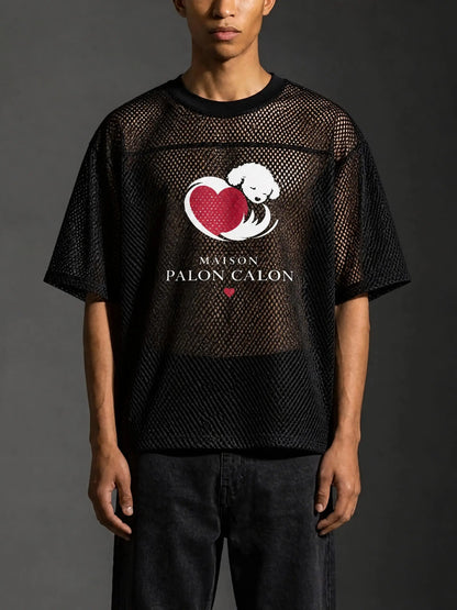 CALON HEART | ユニセックス シースルー ボクシー ネットTシャツ | Unisex See-Through Boxy Net T-Shirt