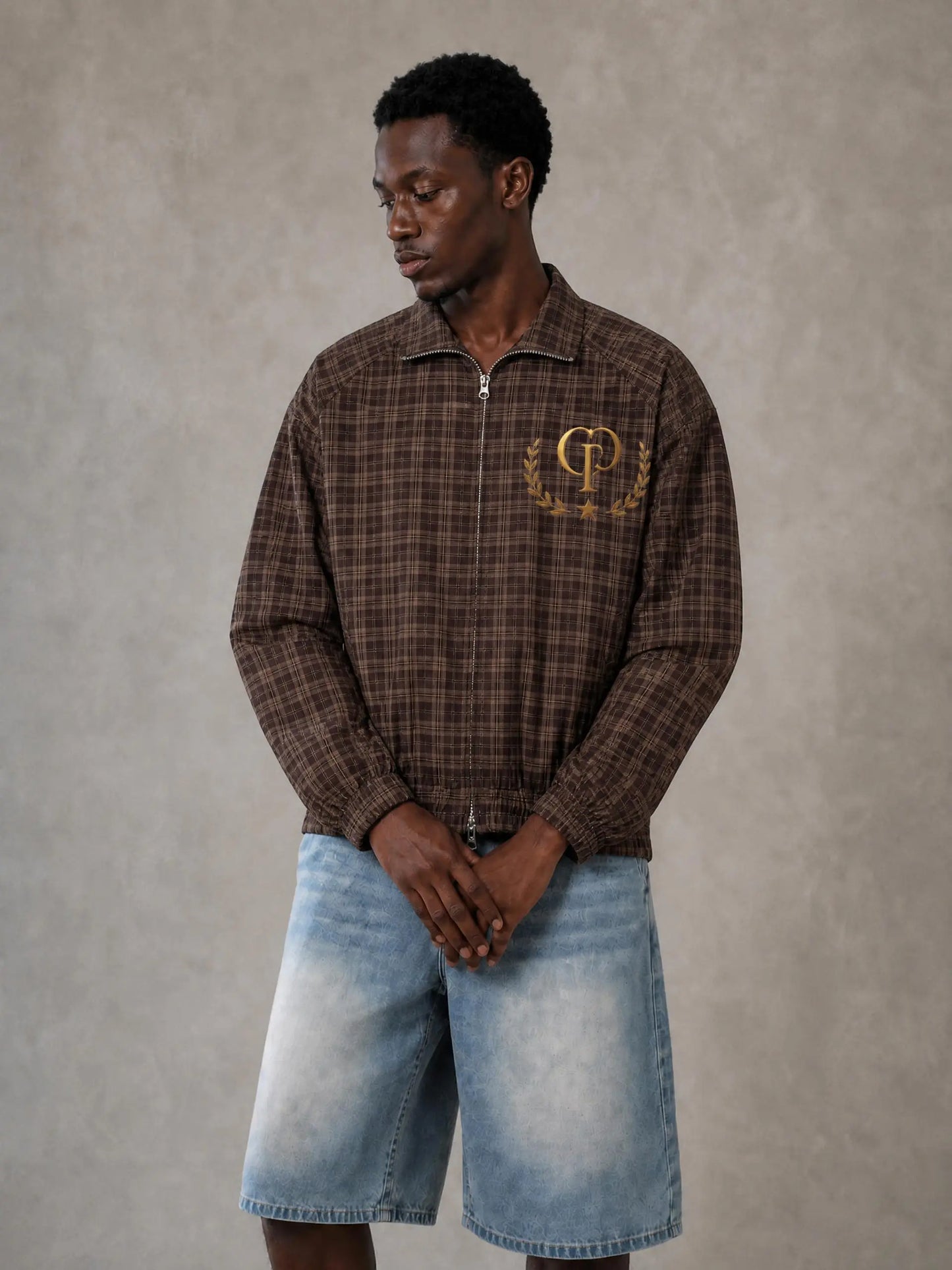 ユニセックス プレイド フルジップ トラックジャケット — Unisex Plaid Full-Zip Track Jacket