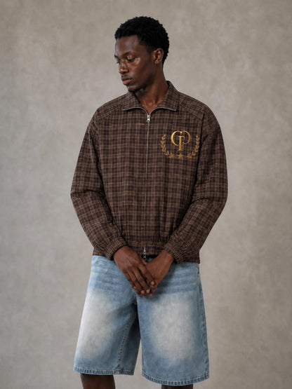 ユニセックス プレイド フルジップ トラックジャケット — Unisex Plaid Full-Zip Track Jacket