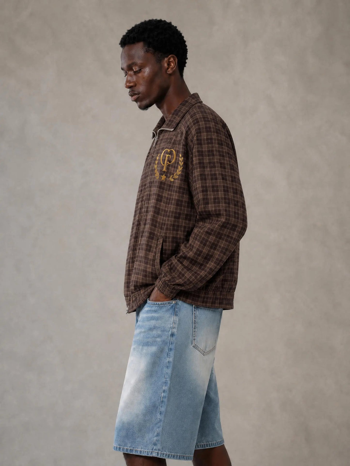 ユニセックス プレイド フルジップ トラックジャケット — Unisex Plaid Full-Zip Track Jacket