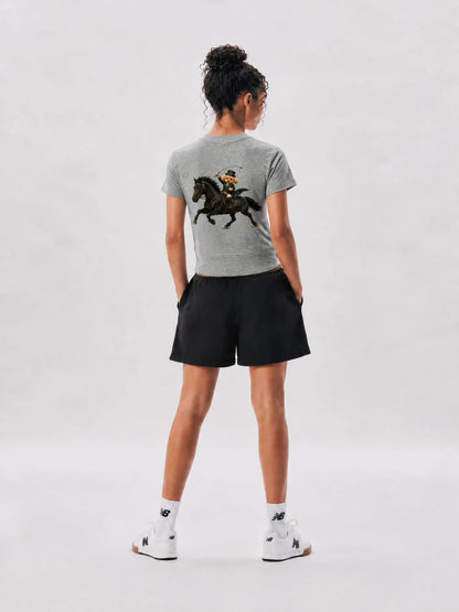 EQUESTRIAN CALON | ウィメンズ パネリング フルジップ クロップT — Women's Paneling Full-Zip Crop T-Shirt
